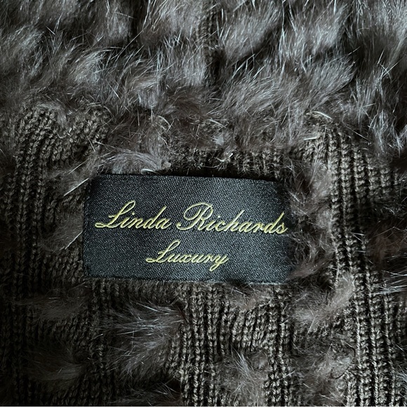 Linda Richards Rabbit Fur Vest Size S Brown Wool Blend Open Front Luxury - Picture 7 of 8